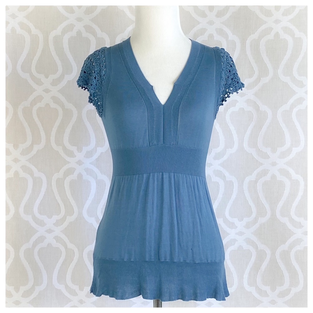 BCBGMaxAzria Little Blue Silk Knitted Top